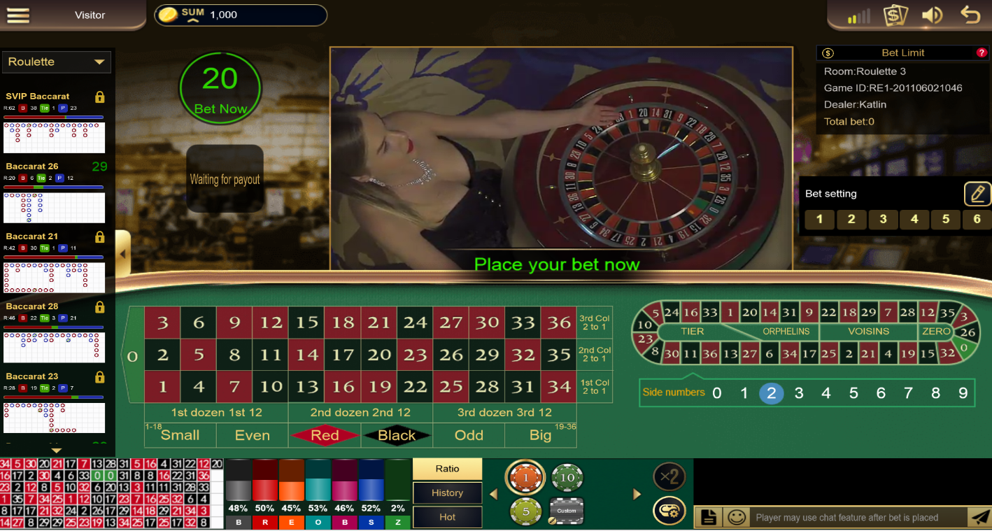 Free Live Dealer Roulette from Ebet with Special Bets Table