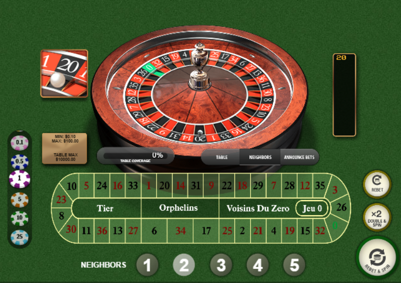 Premium French Roulette at EuroBet - Neighbors Bets