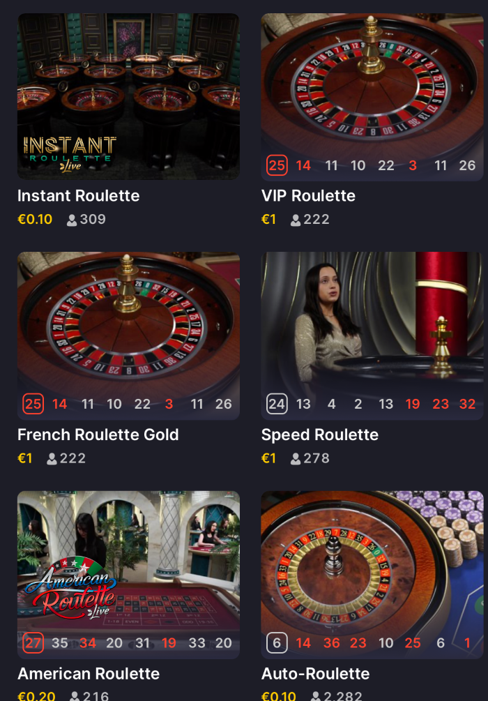 More Roulette Live Games Menu on Casino Classic